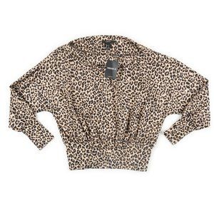 NEW FOREVER 21 leopard print wide scoop neck knit top size S